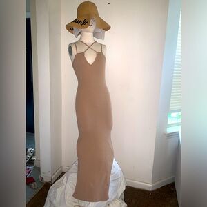 Tan Neutral Rehab Adjustable Strap Ribbed Stretch Maxi Dress Size L